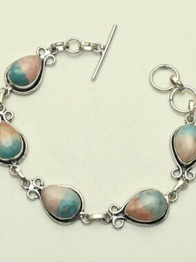 Oyster Turquoise Gemstone Sterling Silver Bracelet 19 Gms